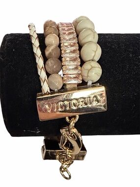 victoria emerson Gold and Cream Multi-Strand Beaded Bracelet